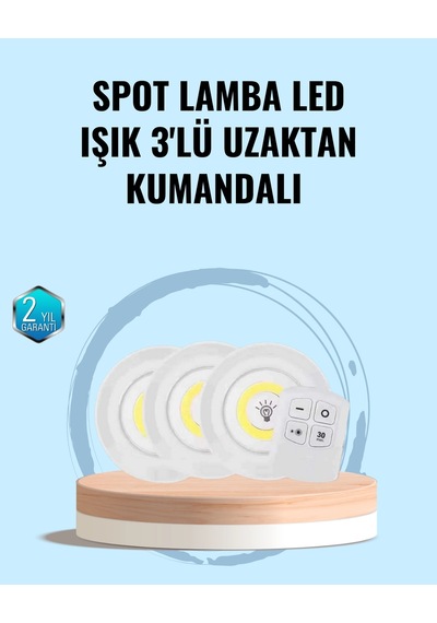 Mey İthalat Ev Ofis Kamp İçin Uygun Uzaktan Kumandalı Yapışkanlı Kablosuz Led Spot Lambalar