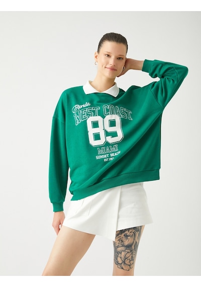 Koton Oversize Sweatshirt Polo Yaka Kolej Baskılı Uzun Kollu Yeşil 4wal10049ık Yeşil Koton Oversize Sweatshirt Polo Yaka Kolej Baskılı Uzun Kollu Yeşil 4wal10049ık Yeşil