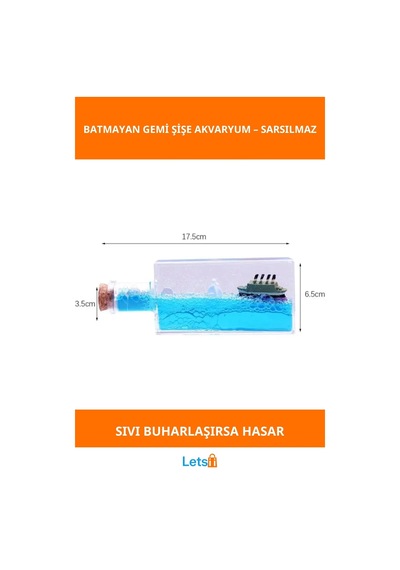 Batmayan Gemi Şişe Akvaryum Dekoratif Süs 1 Adet