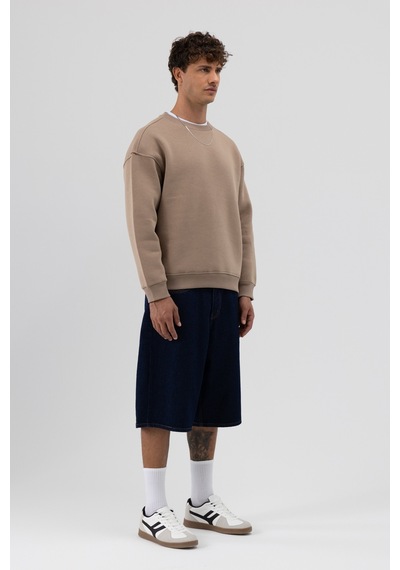 Vamos Basic Bisiklet Yaka Oversize Sweatshirt Vizon