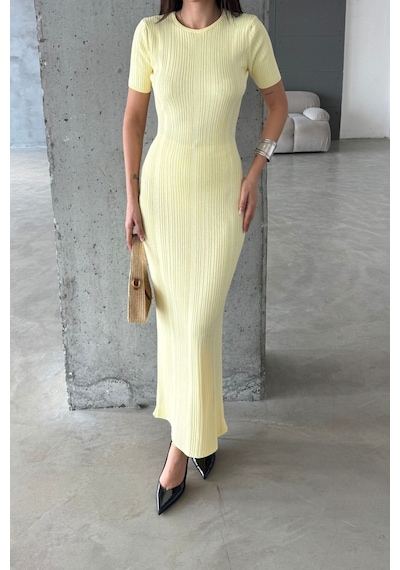 Denivy Düz Formlu Triko Maxi Elbise Dnv-000134 Sarı
