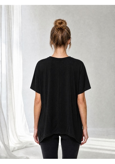 Nealirsanall.com Kadın Penye Oversize İtalyan Tunik - Asimetrik Kesim Salaş Tişört Siyah