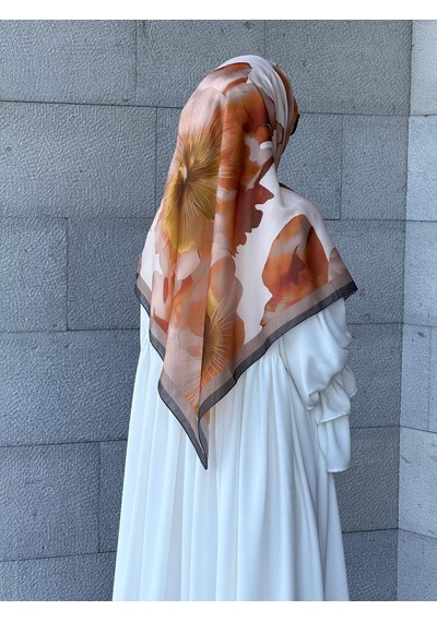 Qalortex Scarf Pamuklu Flora Desen Eşarp-vizon