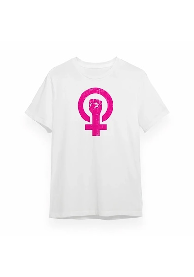 Modi 8 Mart Dünya Kadınlar Günü Baskılı Oversize Bisiklet Yaka T-shirt - Beyaz Açık Bej - Beyaz