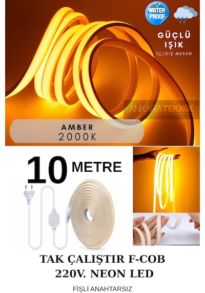 Ankara Teknik 220 Volt Cob Neon Led F-cob Led Yüksek Lümen Dış-ıç Mekan Amber 10 Metre