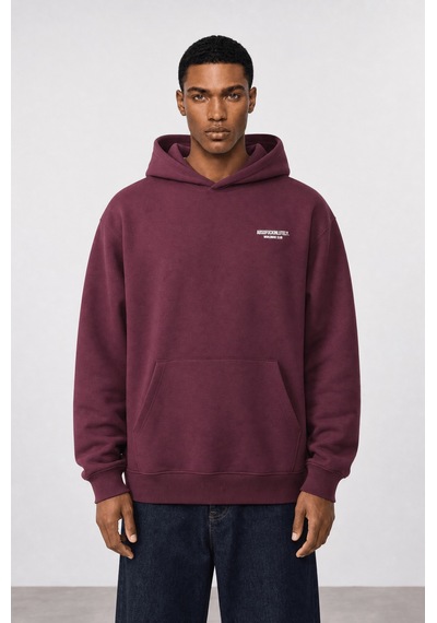 Respire Erkek Absofuckinlutely Baskılı Oversize Hoodie Bordo