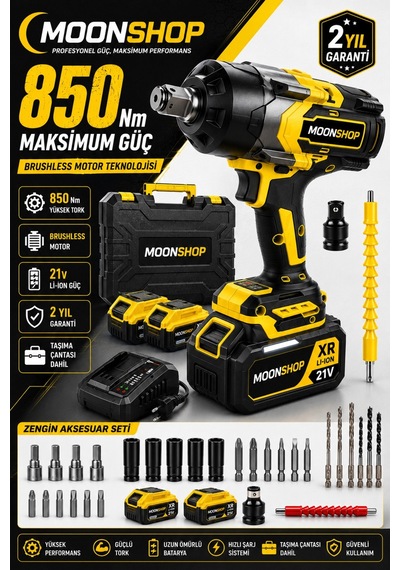 850 Nm Profesyonel Şarjlı Darbeli Somun Sıkma Makinesi Brushless Motor 2 Akü Taşıma Çantalı Mn