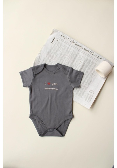 Oh La La Koala Mom Nakışlı Kısa Kollu Body Zıbın Antrasit
