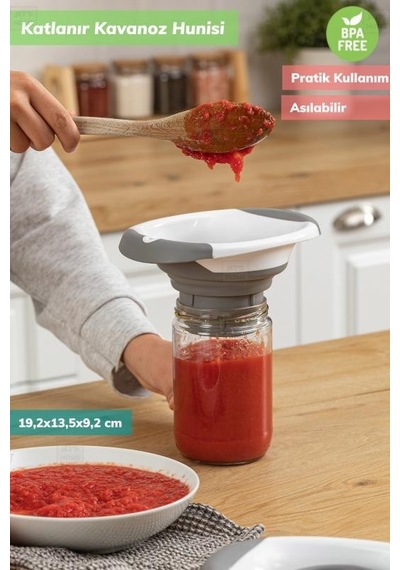 Kavanoz Hunisi Katlanır Domates Hunisi Silikon Huni Bpa Free Beyaz Gri
