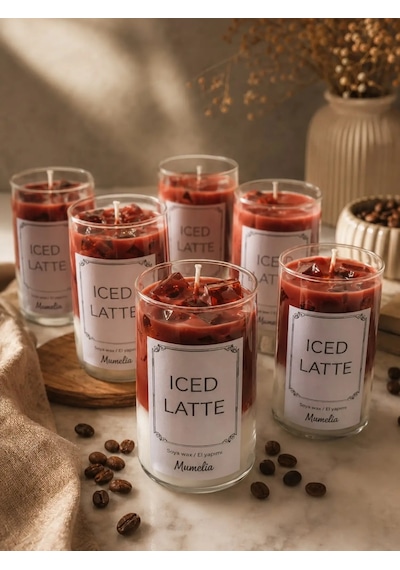Mumelia Latte Serisi - Doğal Soya Cam Bardak Tasarım Mum - Iced Latte .