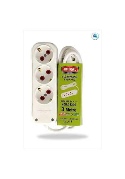 Düz 3 M Grup Priz Uzatma Kablosu 3'lü Topraklı Beyaz 250v 16a Ev 3 M