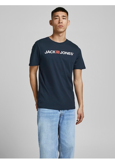 Jack & Jones JACK JONES Logo Baskılı Yuvarlak Yaka Erkek Tişört 12137126 Lacivert
