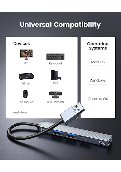 Orico 3 Portlu USB 3.0 Çoklayıcı TF Micro SD Kart Okuyucu Hub Alüminyum