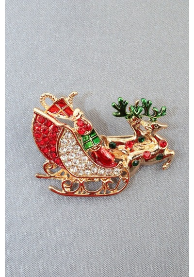Noel Baba Kızağı Broş. Taşlı Geyikli Noel Baba Kızağı Broş. Yaka İğnesi Broş. Kadın Broş. Broş. Çok Renkli