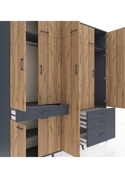 Hyperion Dolap 11 Raflı 4 Çekmeceli 2 Askılı 220x44x243 Antrasit-çam/antrasit Atlas Çam/antrasıt Hyperion Dolap 11 Raflı 4 Çekmeceli 2 Askılı 220x44x243 Antrasit-çam/antrasit Atlas Çam/antrasıt