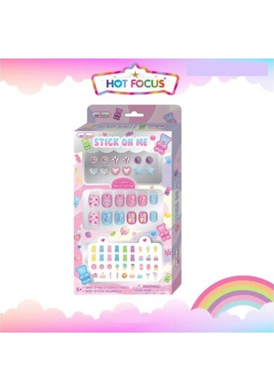 Renkli 3d Stickers Lı Çocuk Takma Tırnak Seti Ve Küpe Sticker Seti