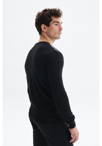 AR-MA Arma Erkek Slim Fit Likralı Akrilik Kumaş V Yaka Kareli Kazak K0kro0860 Siyah