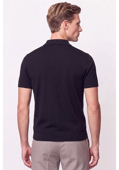 Efor Comfort Fit Rahat Kalıp Polo Yaka Fermuarlı Siyah Tişört Ts 930