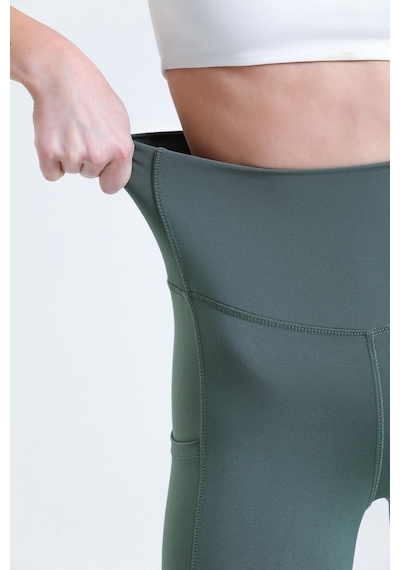 Thıff Gymwear Yeşil Yüksek Bel Push-up Çift Cepli Bilek Hizasında Spor Tayt