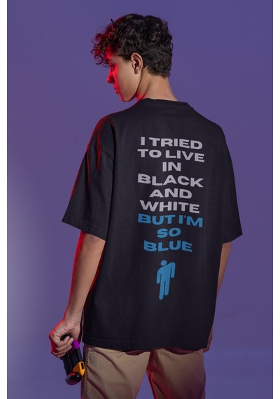 Sevbano Tasarım Billie Eilish Sırt Baskılı Unisex Oversize Şarkıcı Tişört Siyah
