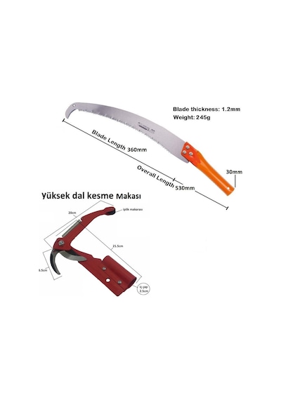 Tepe Dal Budama Testeresi ve Tepe Makası Sırık Takılabilir Kıvrık