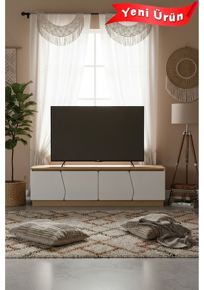 Bohem 180 Cm Tv Ünitesi Ledli Mdf Kapak Ceviz - Beyaz