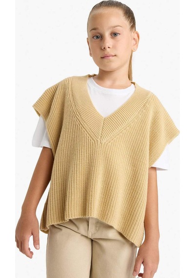 Defacto Kız Çocuk Oversize Geniş Kalıp V Yaka Triko Süveter F2625a825aubn300 Kahve