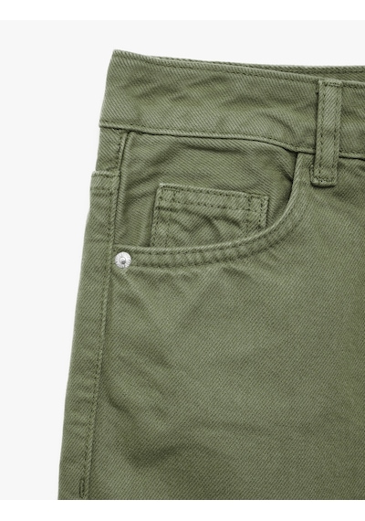 Koton Pamuklu Normal Bel Düğmeli Cepli Uzun Kesim Düz Paça Pantolon - Straight Jeans Haki 7wal40118mw