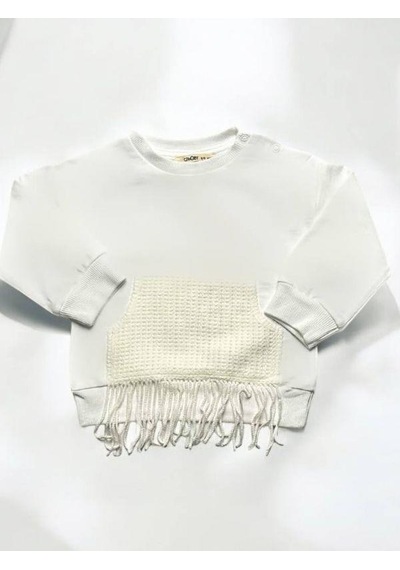 Çikoby Kız Bebek Püskül Detaylı Sweatshirt-14850 Ekru