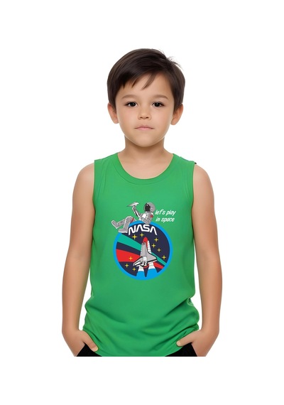 Fyk Kids Erkek Çocuk Baskılı Sıfır Kol Astranot Alt-üst Takım Yeşil