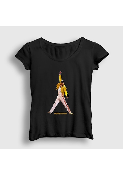Presmono Kadın Pose Queen Freddie Mercury T-shirt Siyah