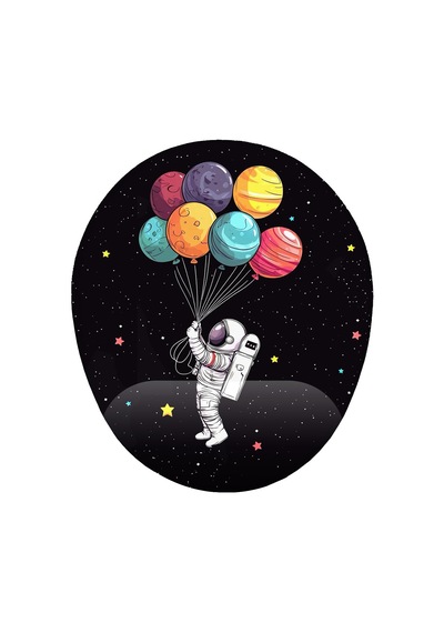 Astronot Uzay Ve Gezegenler Bilek Destekli Mouse Pad Çok Renkli