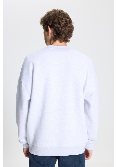 Ac&Co / Altınyıldız Classics Standart Fit Bisiklet Yaka Erkek Sweatshirt - Kar Melanj Kar Beyaz