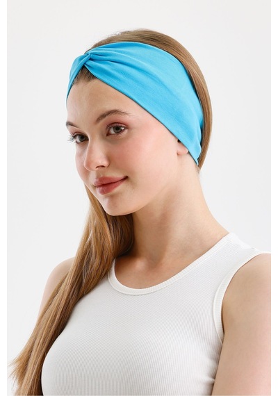 Kadın Çapraz Bağlamalı Pamuklu Penye, Kaymaz, Yumuşak, Esnek, Saç Bandı Bandana Aqua