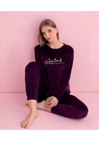 Pijamerry Kadın Kışlık Bisiklet Yaka Kadife Pijama Takımı 3040m - 1 Adet Mor