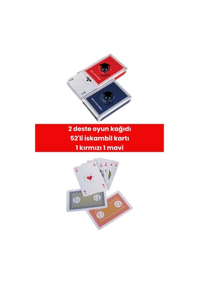 2 Deste Oyun Kağıdı 52'li İskambil Kartı 1 Kırmızı 1 Mavi