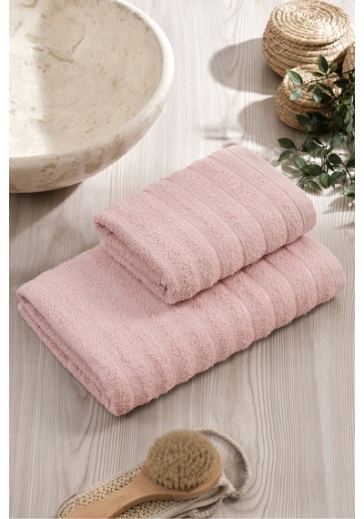 Eponj Home 2li Havlu Seti Dalga 50x85cm+70x140cm Pudra Pudra