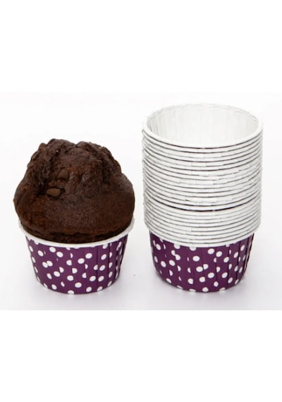Kağıt Muffin Kek Kalıbı Puantiyeli Mor