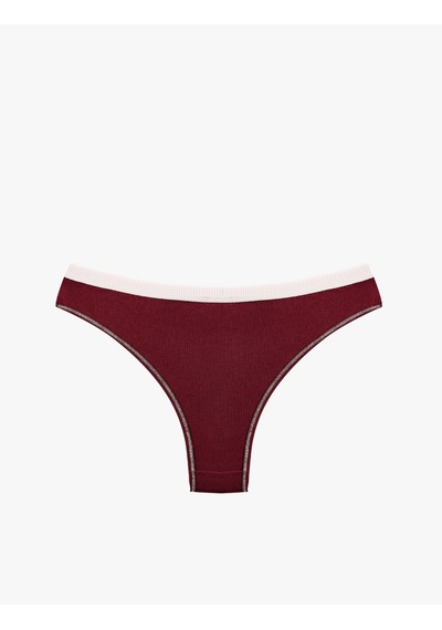 Koton Rahat Kalıp Pamuklu Renk Kontrastlı Baskılı Brazilian Külot Bordo 7wlk30146mk