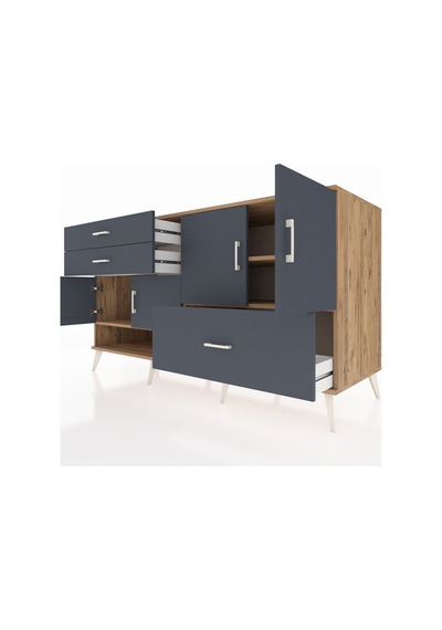 Kronos Konsol 3 Raflı 3 Çekmeceli 4 Kapaklı 176x59x99 Çam-antrasi Çam-antrasit