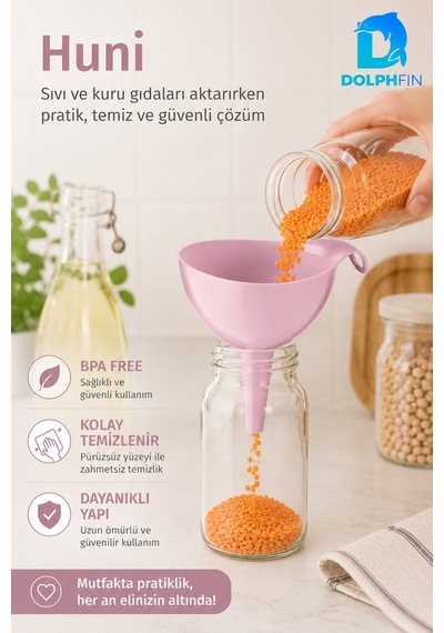 Plastik Mutfak Hunisi Geniş Ağızlı Saplı Sıvı Yağ Su Aktarma Hunisi Pembe Bpa İçermez