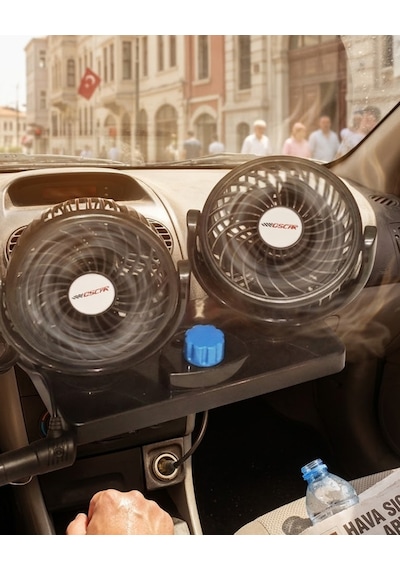12v Araç İçi Vantilatör Çift Modlu Döner Başlıklı Oto Fan Standart