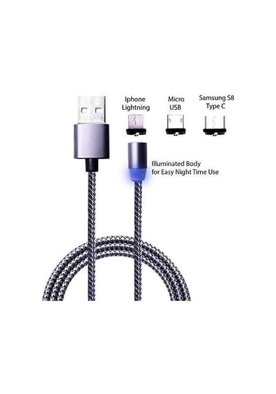 Lightning Micro Usb Type C Mıknatıslı Şarj Kablosu