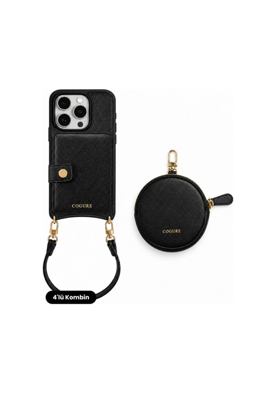 Hera Apple Uyumlu iPhone 16 Pro Max Uyumlu Mini & Magsafe Cüzdan, Bileklik, Kılıf 4'lü Siyah Set - By Bero Lina
