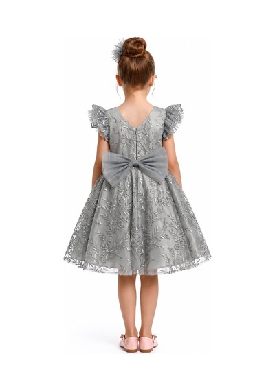Mnk Baby & Kids Floare Kız Çocuk Abiye Elbise M00850 Gri