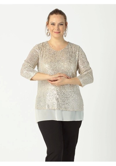 Moda Berray 28034 Payet Büyük Beden Bluz Bej Bej
