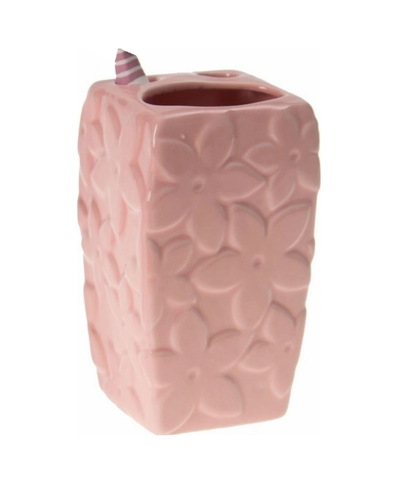 2 Adet Kalemlik Çiçekli Pembe Model Seramik Ofis Gereci 7x7x12cm Çok Renkli