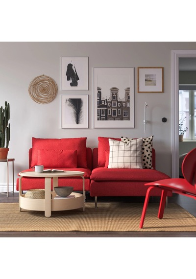 Ikea Kırmızı Ferah Kanepe - Uzanma Koltuklu 2'li Kanepe