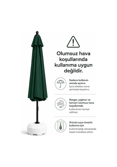 Alubrella Yeşil 210x210 Kare 8 Çelik Tel Bahçe Şemsiyesi Bidonlu