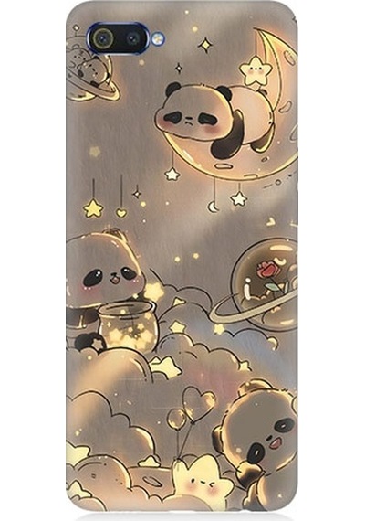 Realme C2 Uyumlu Panda Ve Gezegenler Desenli Silikon Kılıf